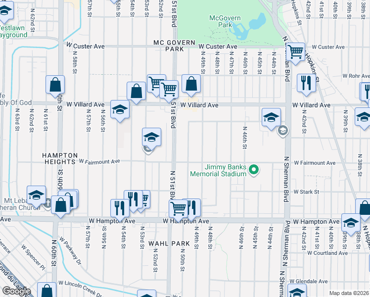map of restaurants, bars, coffee shops, grocery stores, and more near 4934 West Fairmount Avenue in Milwaukee