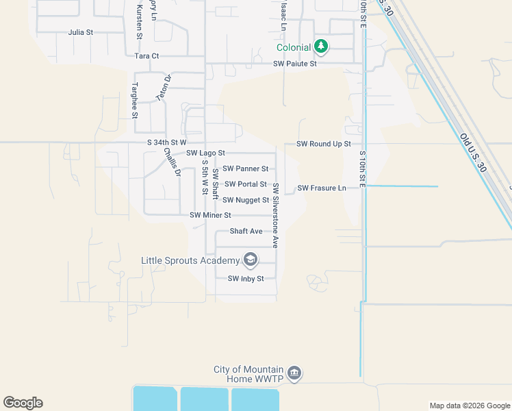 map of restaurants, bars, coffee shops, grocery stores, and more near 705 Southwest Nugget Street in Mountain Home
