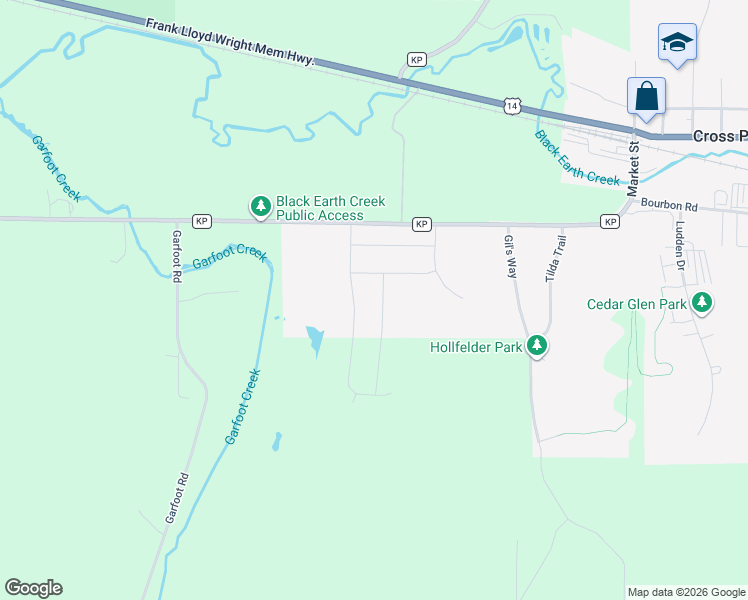 map of restaurants, bars, coffee shops, grocery stores, and more near 8913 County Road KP in Cross Plains