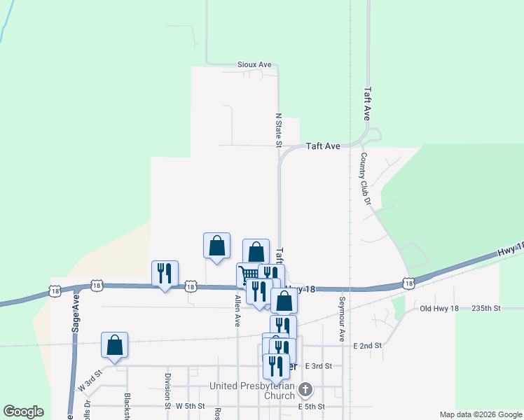 map of restaurants, bars, coffee shops, grocery stores, and more near 100-284 Taft Avenue in Garner