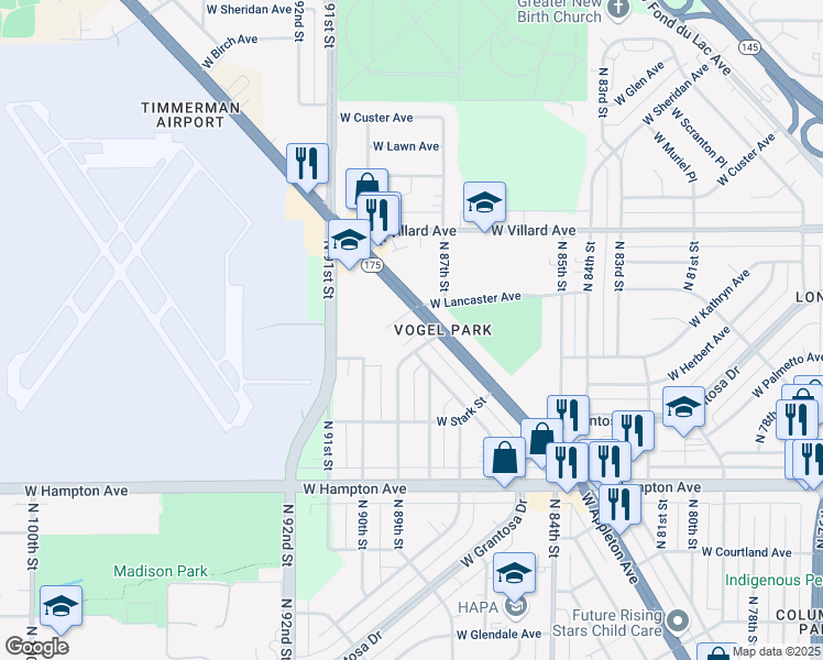map of restaurants, bars, coffee shops, grocery stores, and more near 8869 West Appleton Avenue in Milwaukee