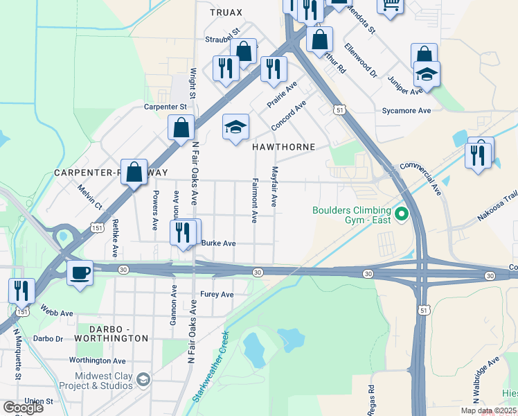 map of restaurants, bars, coffee shops, grocery stores, and more near 805 Fairmont Avenue in Madison