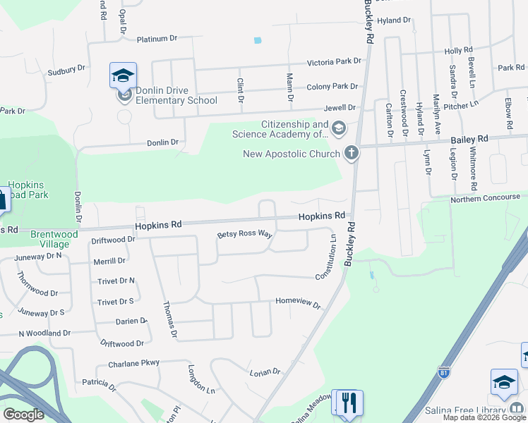 map of restaurants, bars, coffee shops, grocery stores, and more near 135 Iron Oaks Circle in Salina