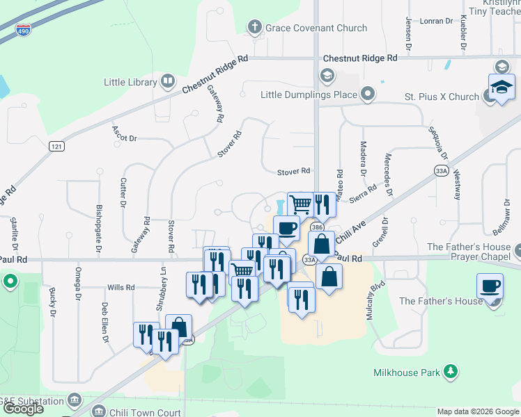 map of restaurants, bars, coffee shops, grocery stores, and more near 35 Pumpkin Hill in Rochester