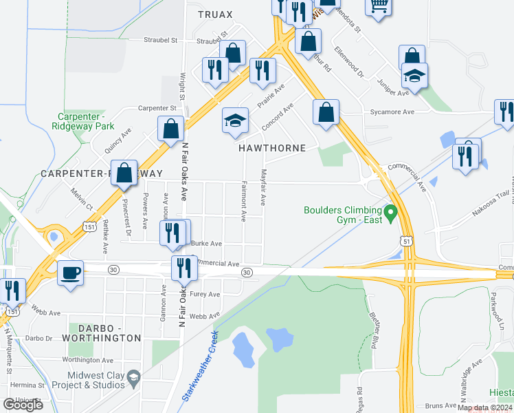 map of restaurants, bars, coffee shops, grocery stores, and more near 817 Fairmont Avenue in Madison