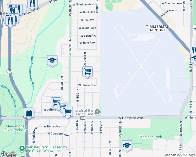 map of restaurants, bars, coffee shops, grocery stores, and more near in Wauwatosa