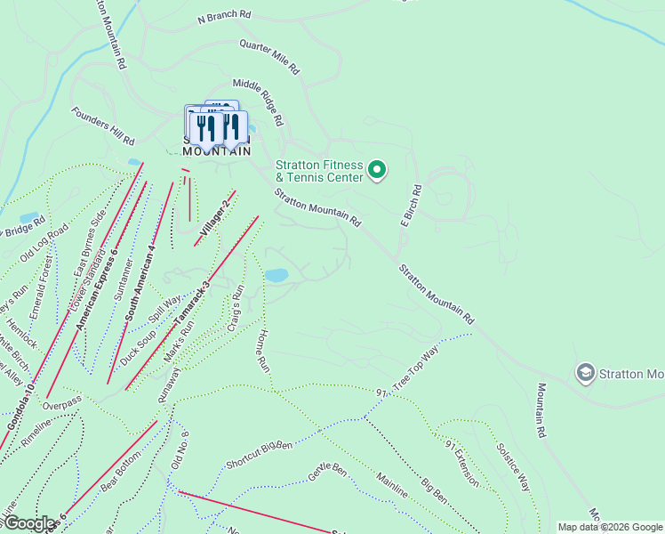 map of restaurants, bars, coffee shops, grocery stores, and more near 32 Shattarack Road in Stratton