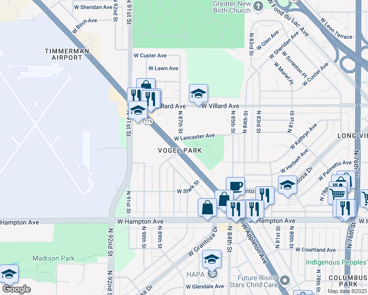 map of restaurants, bars, coffee shops, grocery stores, and more near 8822 West Appleton Avenue in Milwaukee