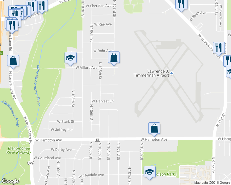 map of restaurants, bars, coffee shops, grocery stores, and more near in Wauwatosa