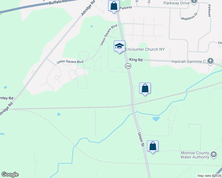 map of restaurants, bars, coffee shops, grocery stores, and more near 3425 Union Street in North Chili