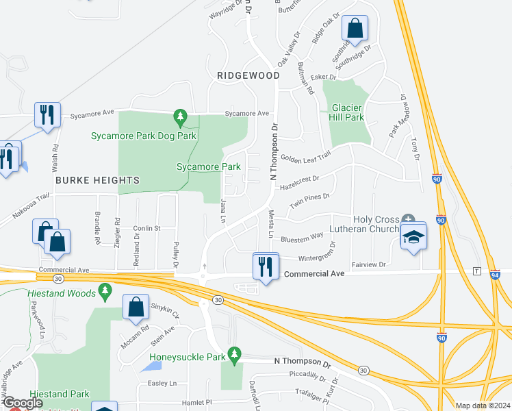 map of restaurants, bars, coffee shops, grocery stores, and more near 822 North Thompson Drive in Madison