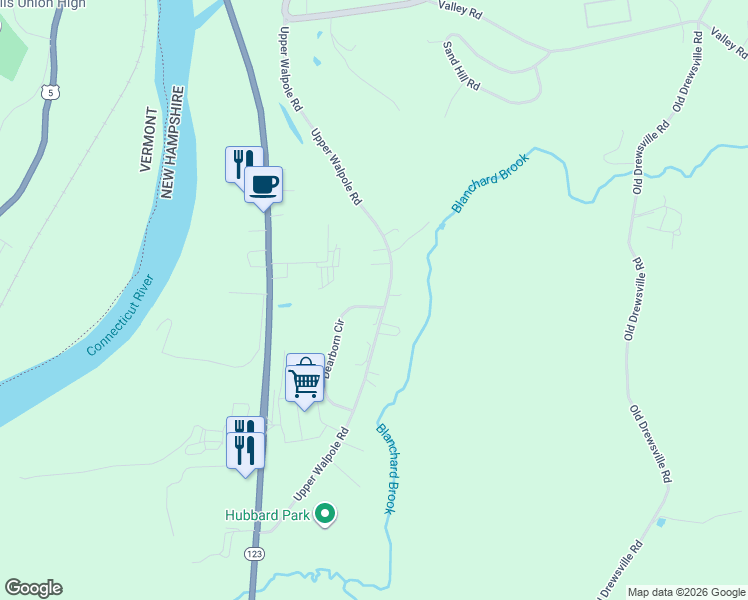 map of restaurants, bars, coffee shops, grocery stores, and more near 8 Dearborn Circle in Walpole