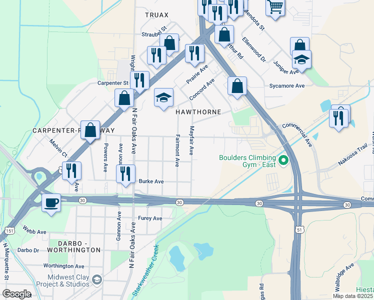 map of restaurants, bars, coffee shops, grocery stores, and more near 817 Fairmont Avenue in Madison