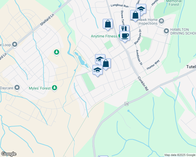map of restaurants, bars, coffee shops, grocery stores, and more near 365 Blackburn Drive in Brantford