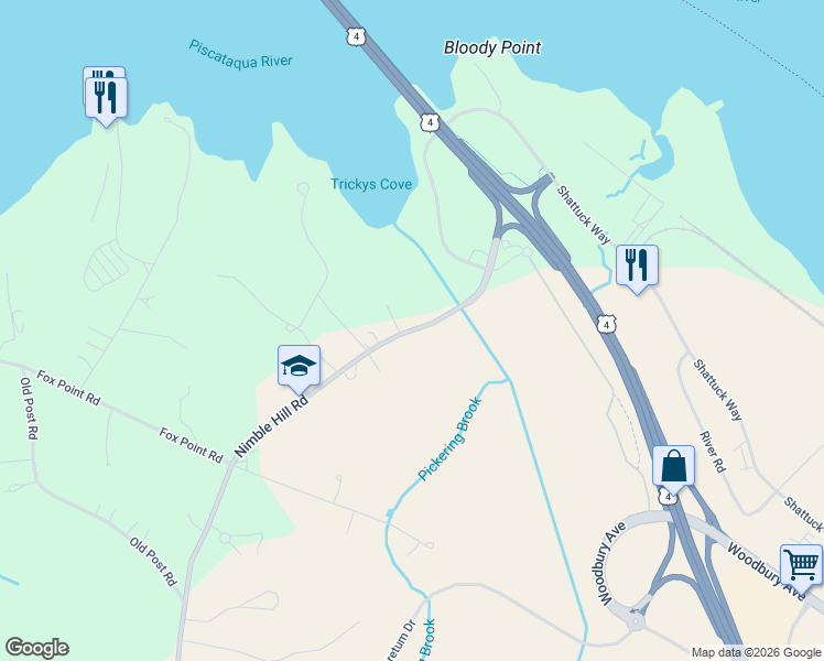 map of restaurants, bars, coffee shops, grocery stores, and more near 62 Nimble Hill Road in Newington