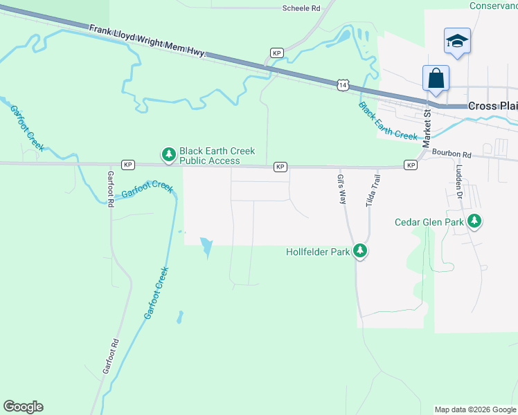 map of restaurants, bars, coffee shops, grocery stores, and more near 8913 County Road KP in Cross Plains