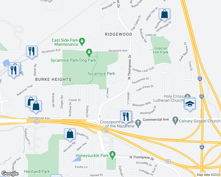 map of restaurants, bars, coffee shops, grocery stores, and more near 4801 Kim Lane in Madison