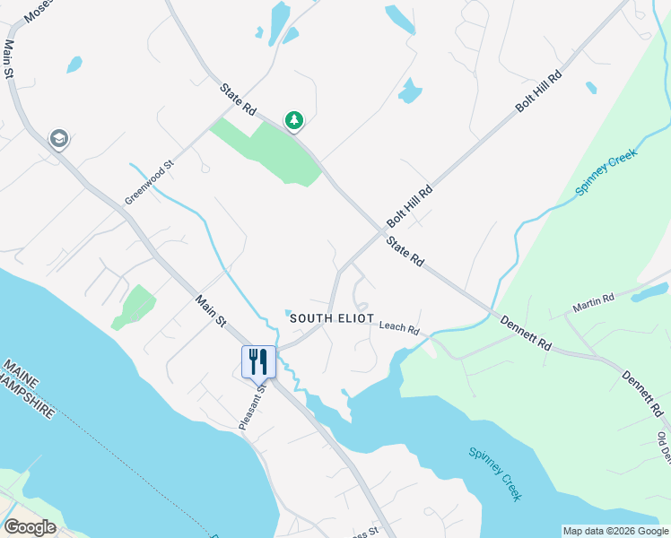 map of restaurants, bars, coffee shops, grocery stores, and more near 15 Hillside Drive in Eliot