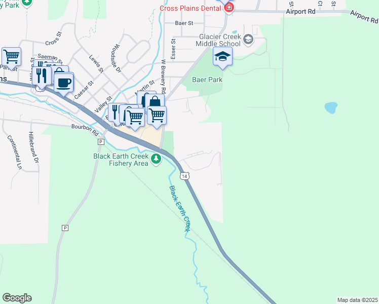 map of restaurants, bars, coffee shops, grocery stores, and more near 2709 Westview Court in Cross Plains
