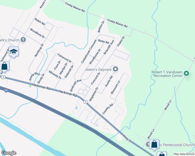 map of restaurants, bars, coffee shops, grocery stores, and more near 146 Concord Drive in Utica