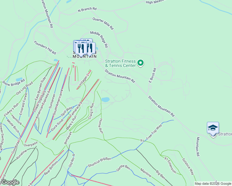 map of restaurants, bars, coffee shops, grocery stores, and more near 56 Shattarack Road in Stratton