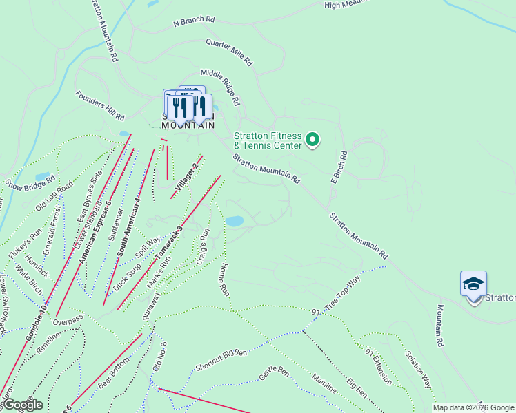 map of restaurants, bars, coffee shops, grocery stores, and more near 56 Shattarack Road in Stratton