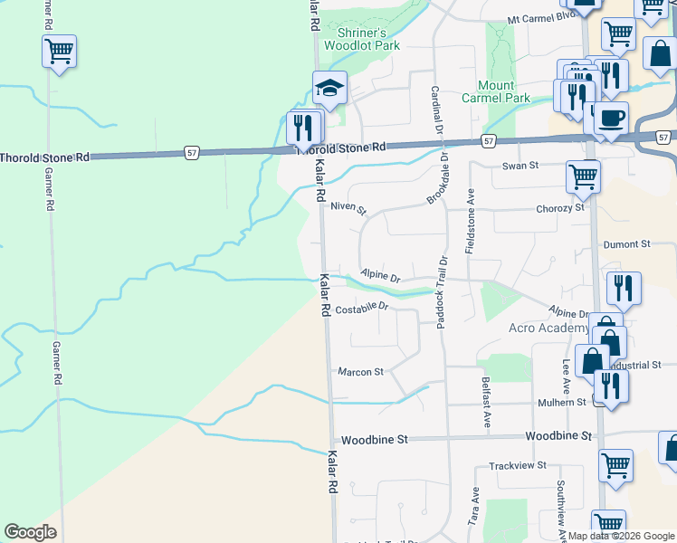 map of restaurants, bars, coffee shops, grocery stores, and more near in Niagara Falls