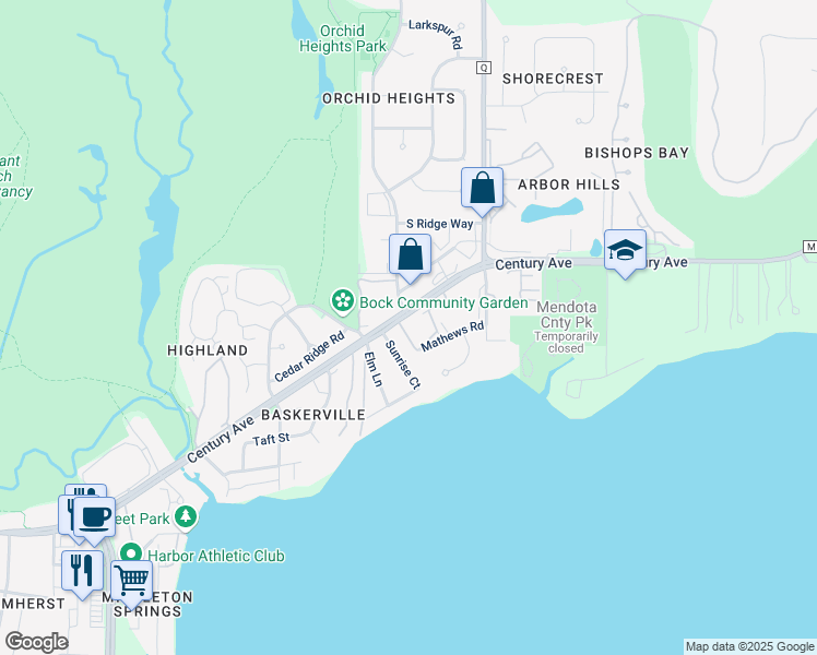 map of restaurants, bars, coffee shops, grocery stores, and more near 3114 Sunrise Court in Middleton
