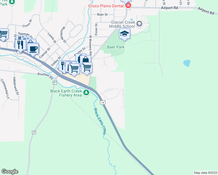 map of restaurants, bars, coffee shops, grocery stores, and more near 2709 Westview Court in Cross Plains