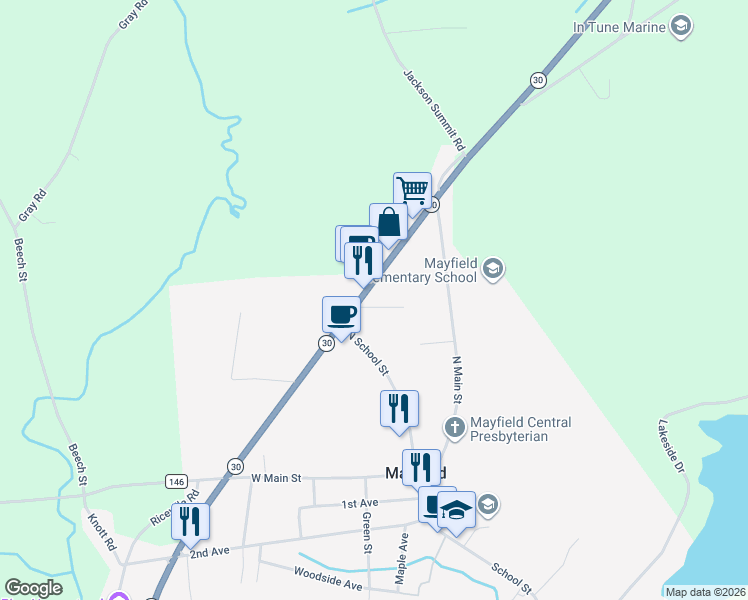 map of restaurants, bars, coffee shops, grocery stores, and more near 2471 New York 30 in Mayfield