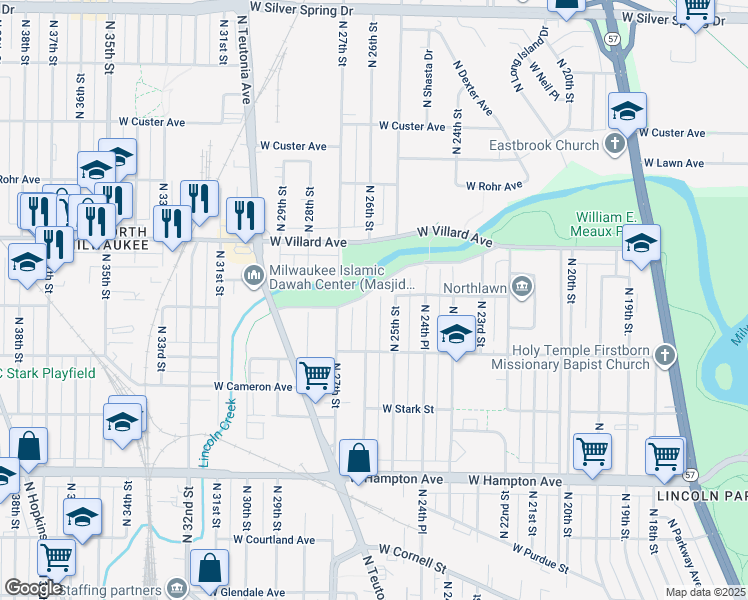 map of restaurants, bars, coffee shops, grocery stores, and more near 5072 North 26th Street in Milwaukee