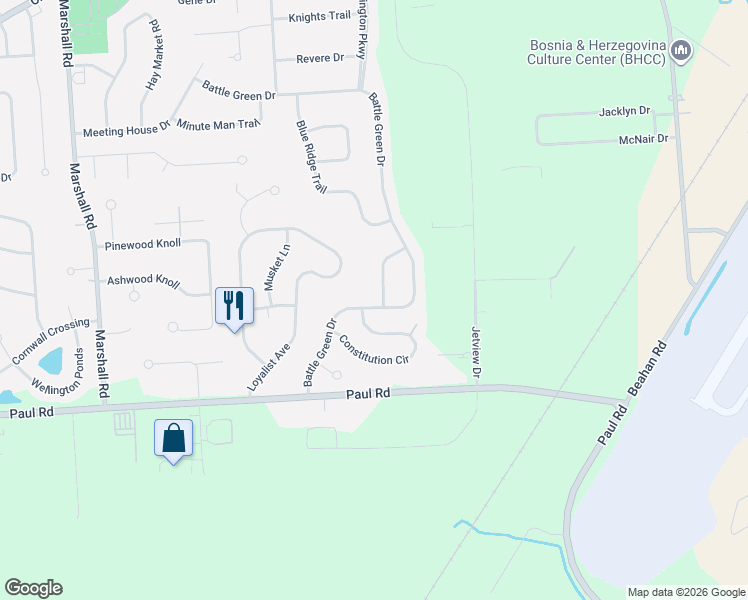 map of restaurants, bars, coffee shops, grocery stores, and more near 19 Colonist Lane in Rochester