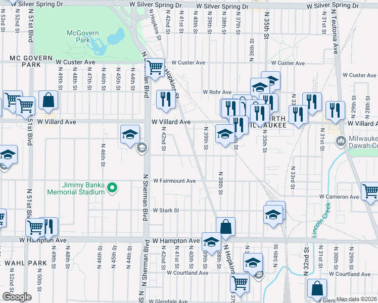 map of restaurants, bars, coffee shops, grocery stores, and more near in Milwaukee