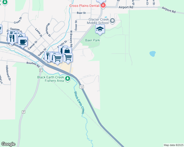 map of restaurants, bars, coffee shops, grocery stores, and more near 2721 Westview Court in Cross Plains