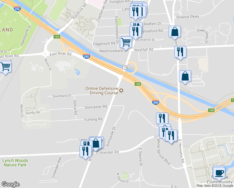 map of restaurants, bars, coffee shops, grocery stores, and more near 2034 West Henrietta Road in Rochester