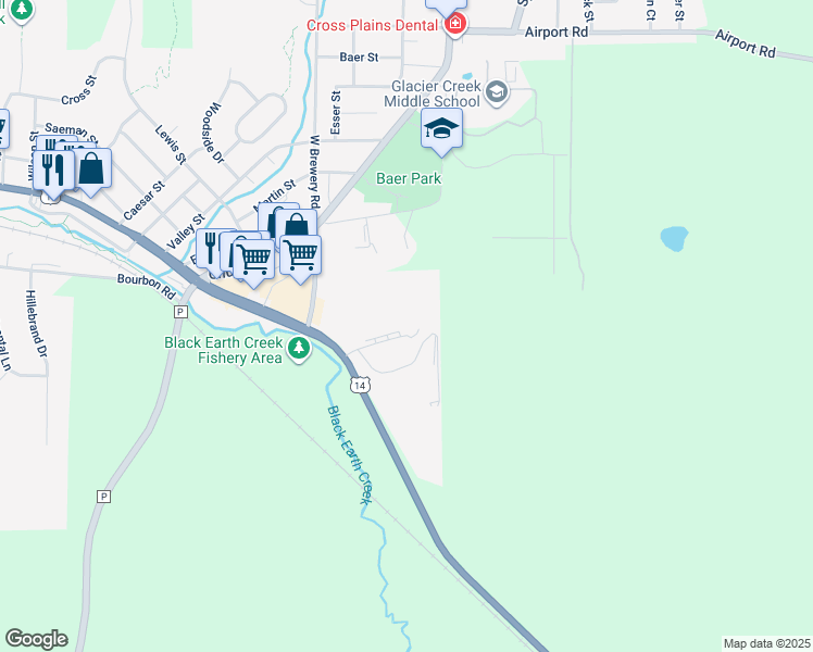 map of restaurants, bars, coffee shops, grocery stores, and more near 2721 Westview Court in Cross Plains