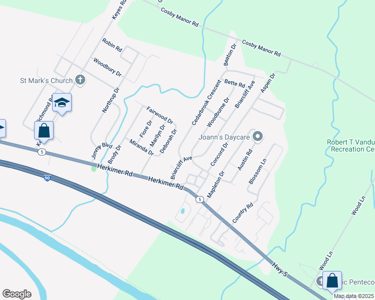 map of restaurants, bars, coffee shops, grocery stores, and more near 403 Woodburne Dr in Utica