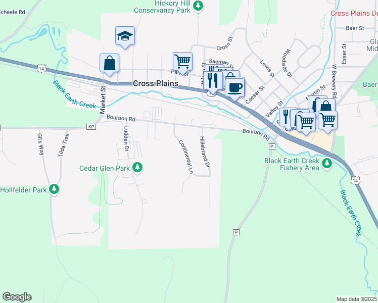 map of restaurants, bars, coffee shops, grocery stores, and more near 2028 Continental Lane in Cross Plains