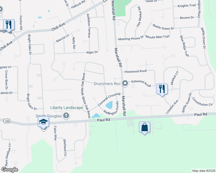 map of restaurants, bars, coffee shops, grocery stores, and more near 10 Cornwall Crossing in Rochester