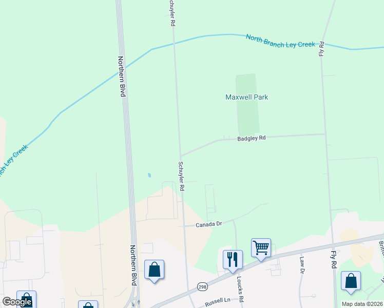 map of restaurants, bars, coffee shops, grocery stores, and more near 6486 Badgley Road in East Syracuse