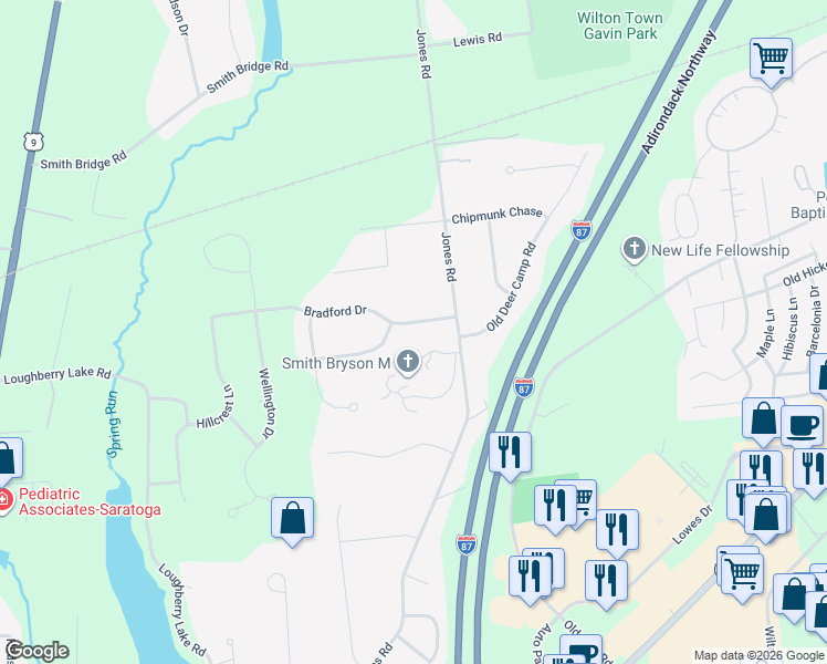 map of restaurants, bars, coffee shops, grocery stores, and more near 48 Cardinal Court in Saratoga Springs