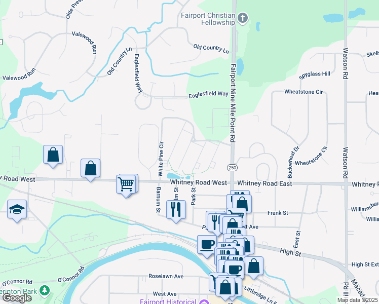 map of restaurants, bars, coffee shops, grocery stores, and more near 62 Locust Lane in Fairport
