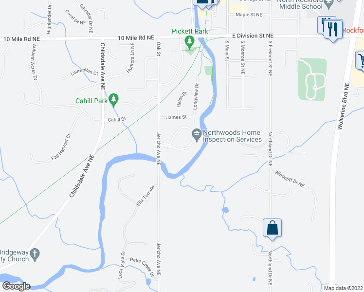 map of restaurants, bars, coffee shops, grocery stores, and more near 4367 Millpond Drive Northeast in Rockford