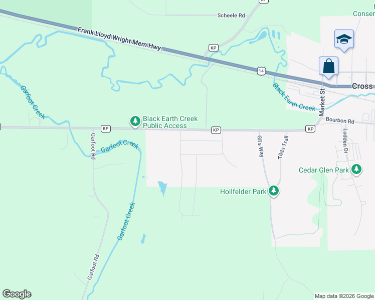 map of restaurants, bars, coffee shops, grocery stores, and more near 8913 County Road KP in Cross Plains