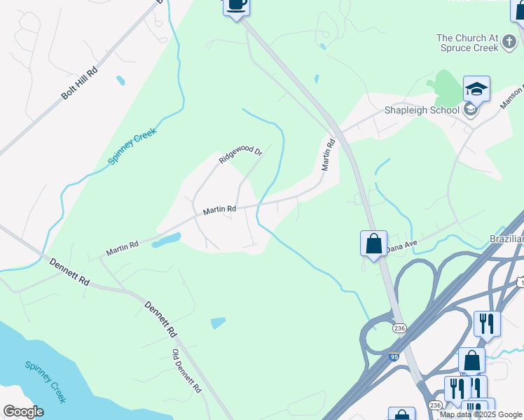 map of restaurants, bars, coffee shops, grocery stores, and more near 92 Martin Road in Kittery