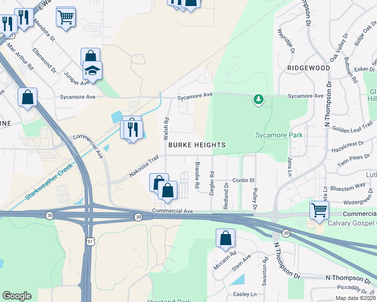 map of restaurants, bars, coffee shops, grocery stores, and more near 4318 Nakoosa Trail in Madison