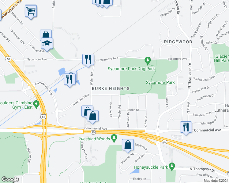 map of restaurants, bars, coffee shops, grocery stores, and more near 831 Brandie Road in Madison