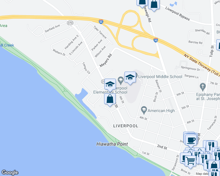 map of restaurants, bars, coffee shops, grocery stores, and more near 1006 Cold Springs Road in Liverpool