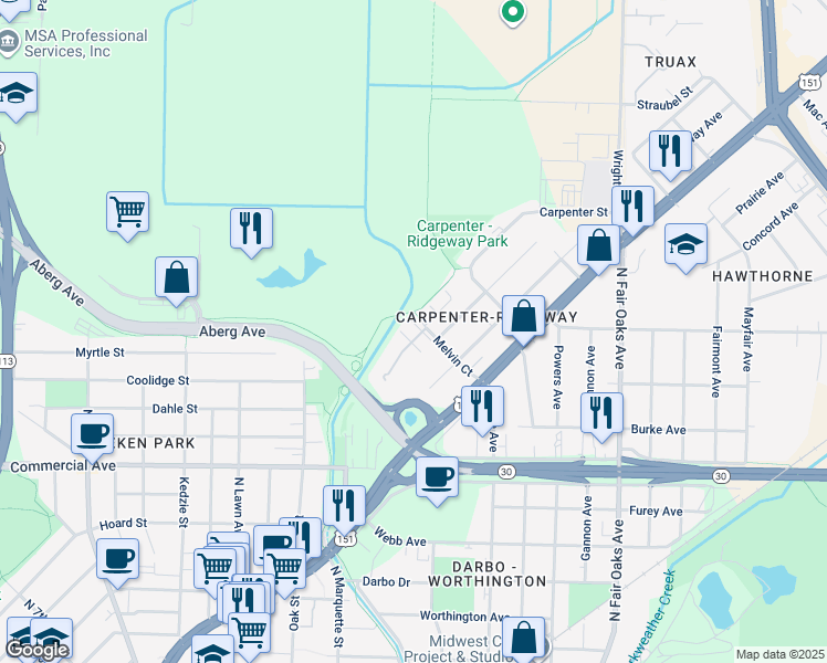 map of restaurants, bars, coffee shops, grocery stores, and more near 9 Ridgeview Court in Madison