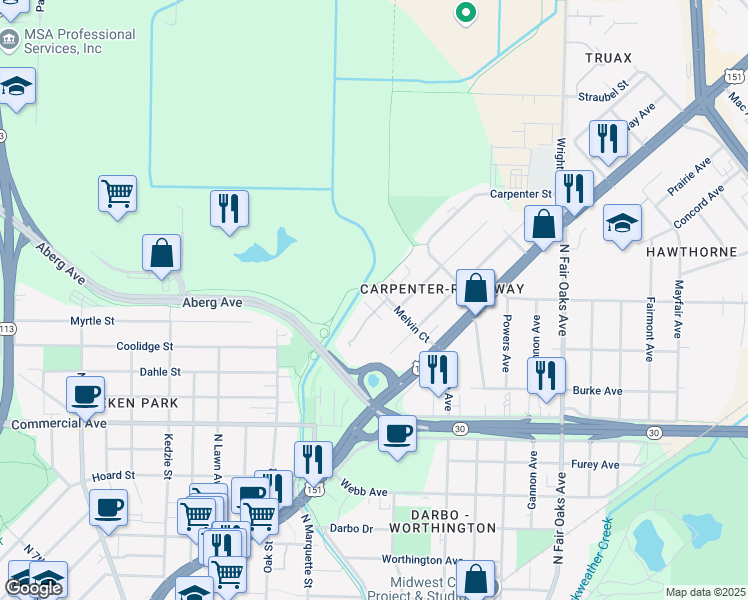 map of restaurants, bars, coffee shops, grocery stores, and more near 2 Ridgeview Court in Madison